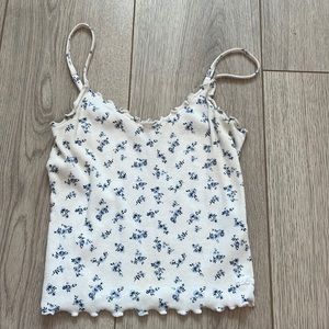 Hollister white spaghetti strap with blue flowers